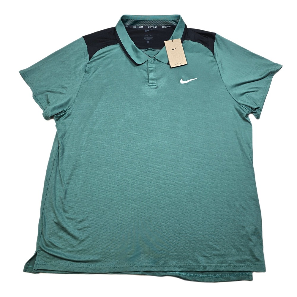 NIKE COURT Tennis Polo Shirt Men's 2XL Green Black‎ Dri-Fit NEW
